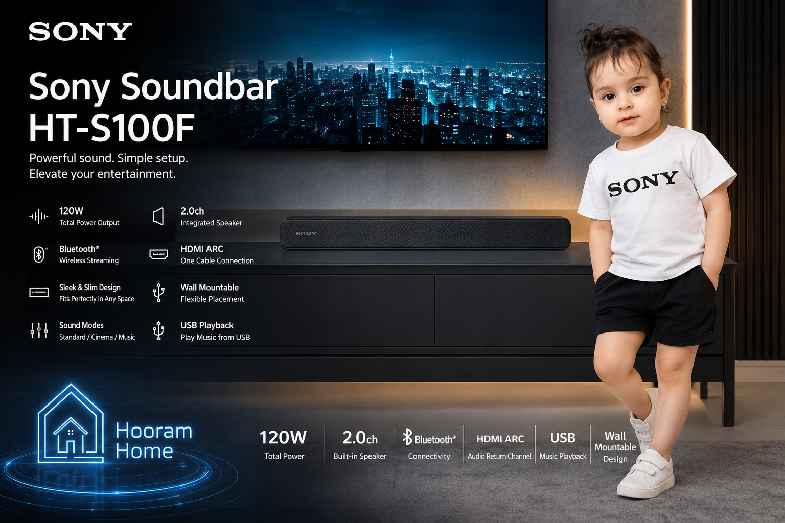 ساندبار «Sony» سونی ۱۲۰وات مدل:HT-S100F