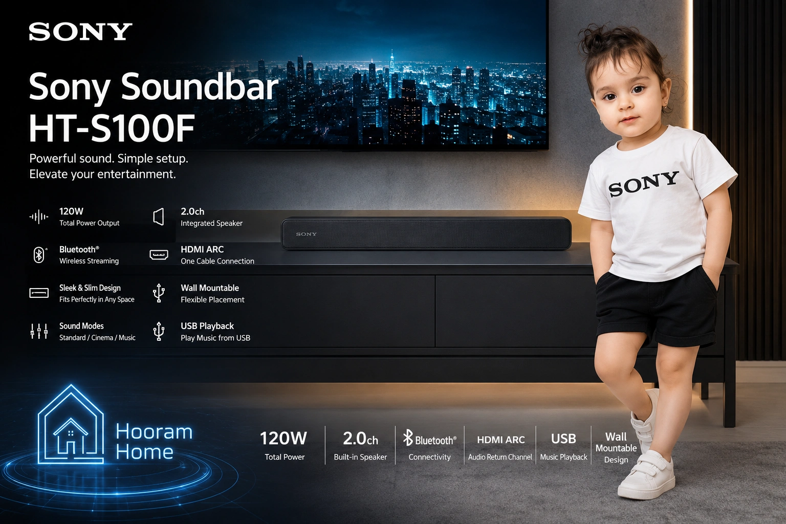 ساندبار «Sony» سونی ۱۲۰وات مدل:HT-S100F