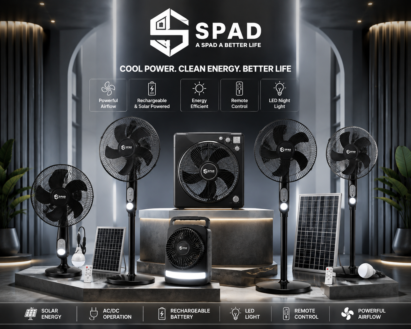 پنکه ایستاده شارژی و خورشیدی«SPAD»مدل:198F